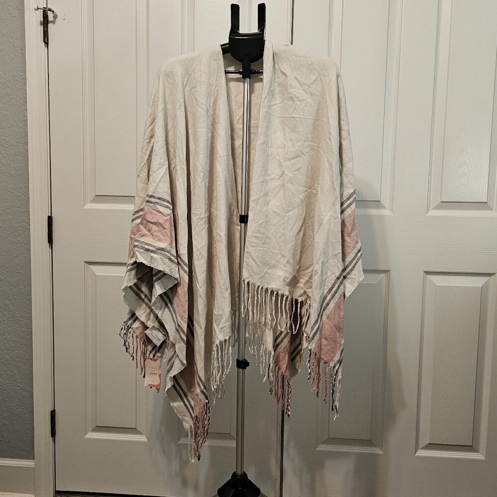 Siizu Womens Light Grey Super Soft Fringe Kimono